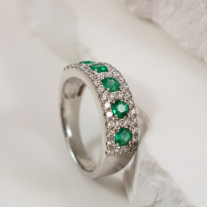 14KW Emerald & Diamond Five Stone Ring