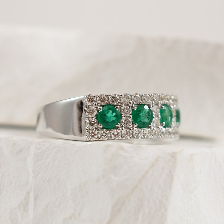 14KW Emerald & Diamond Five Stone Ring