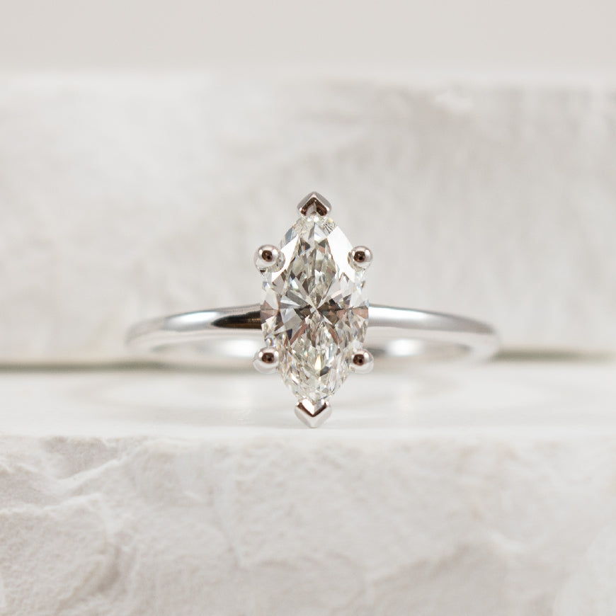 14KW S.Kashi Marquise Diamond Engagement Ring                

14K White Gold S.Kashi Marquise Cut Lab Grown & Natural Diamond Accented Engagement Ring 

1.00 Carat Marquise Cut Lab Grown Diamond of VS1 Clarity, E Colour, Excellent/ Very Good Cut