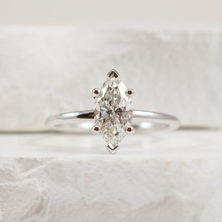 14KW S.Kashi Marquise Diamond Engagement Ring                

14K White Gold S.Kashi Marquise Cut Lab Grown & Natural Diamond Accented Engagement Ring 

1.00 Carat Marquise Cut Lab Grown Diamond of VS1 Clarity, E Colour, Excellent/ Very Good Cut