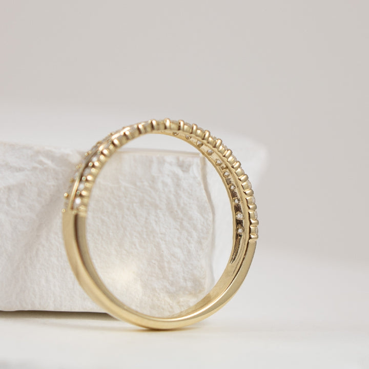 10KY Wide Triple Layer Diamond Band