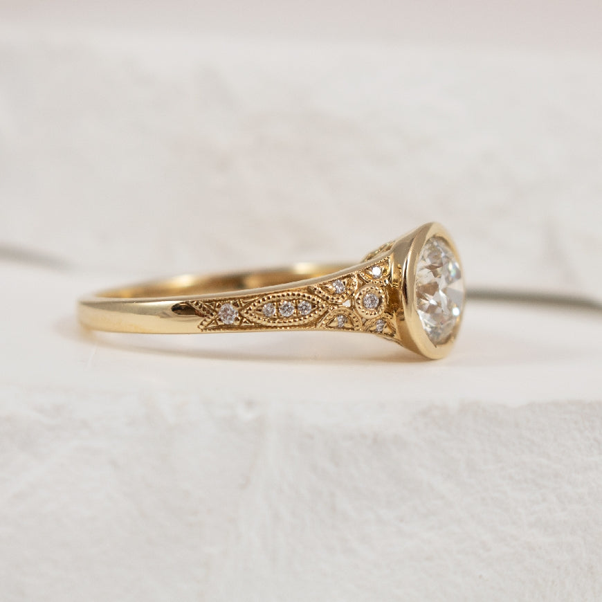 14KY Vintage Style Bezel Set Engagement Ring