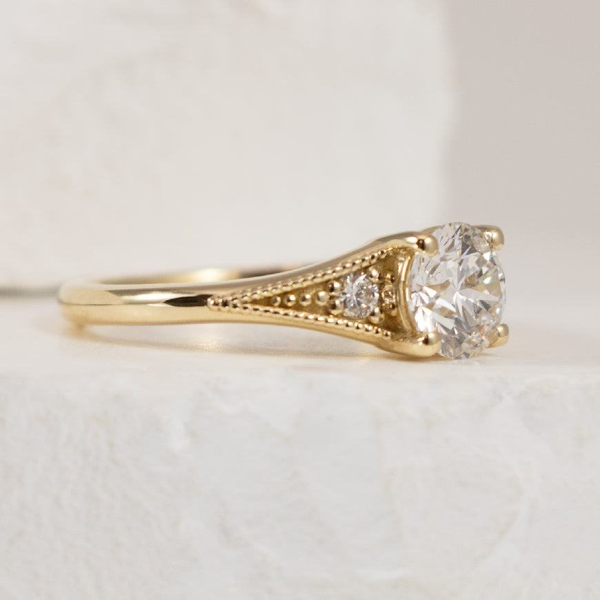 14KY Vintage Millgrain Diamond Engagement Ring