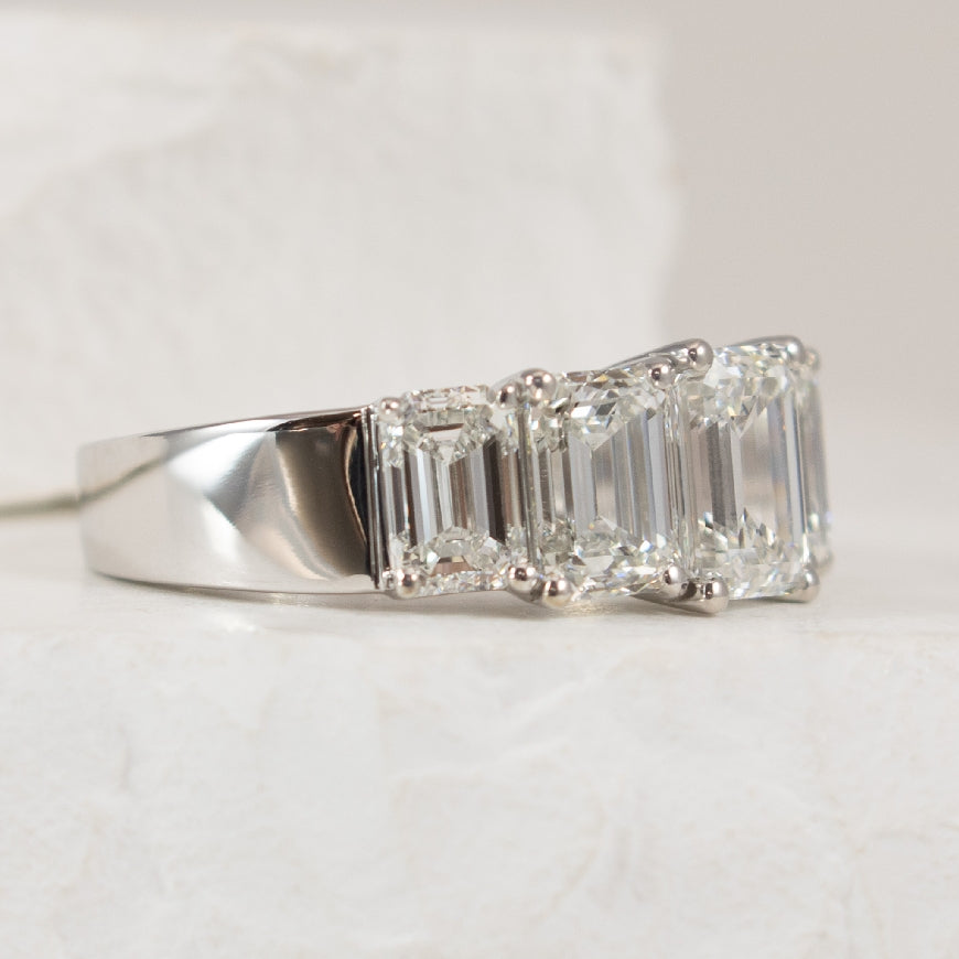 14KW 4.96CT Five Stone Emerald Cut Diamond Ring