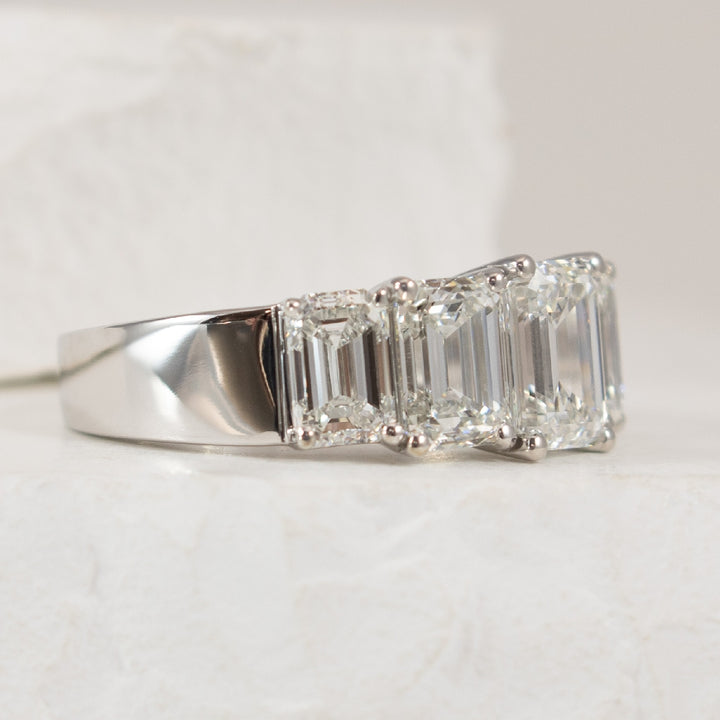 14KW 4.96CT Five Stone Emerald Cut Diamond Ring