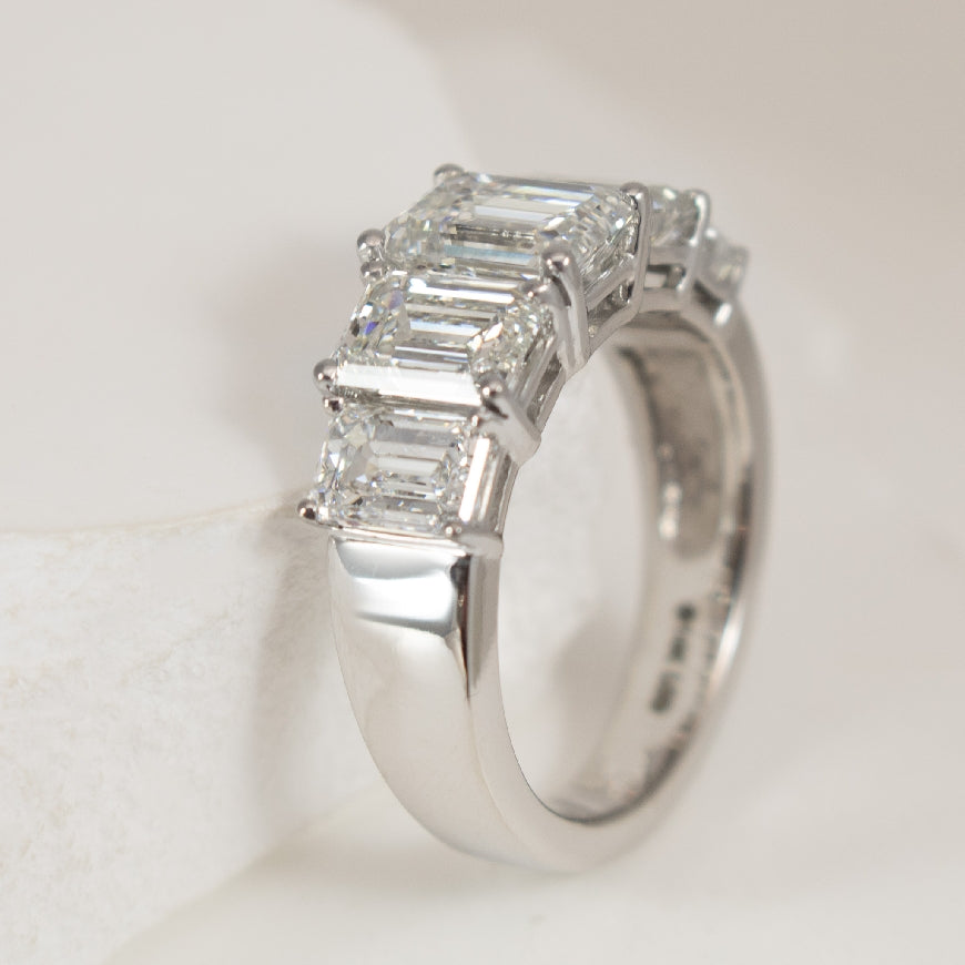 14KW 4.96CT Five Stone Emerald Cut Diamond Ring