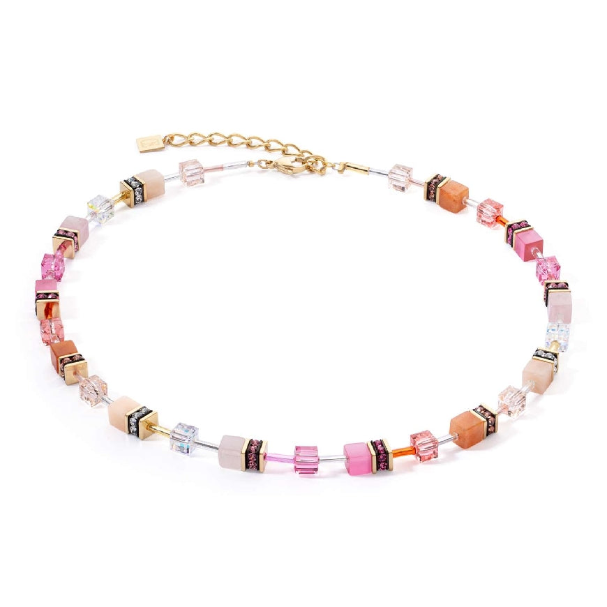 Coeur De Lion Geo Cube Rose & Orange Necklace