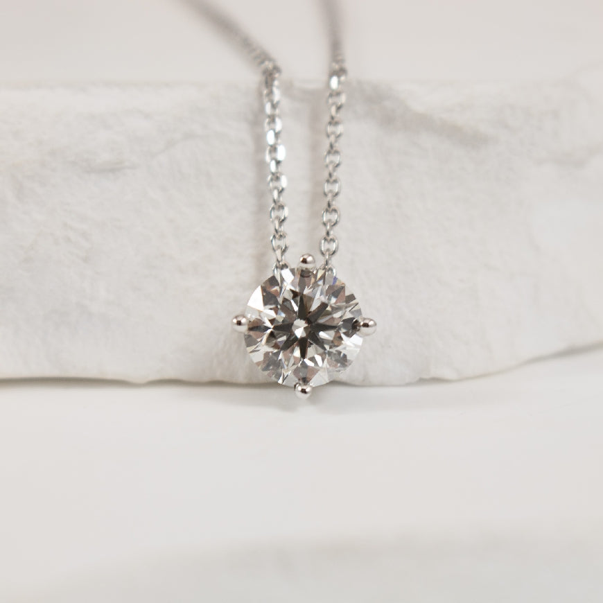 14KW 1.00 Carat Diamond Solitaire Necklace 

1.00 Carat Round Brilliant Cut Natural Diamond of SI2 Clarity, I Colour, Excellent/ Excellent/ Excellent Cut, GIA Certified 

18' Chain Length 


