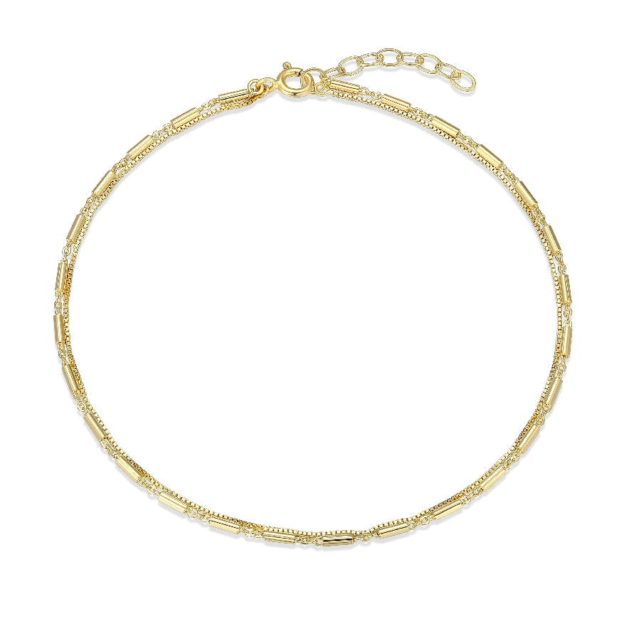 REIGN COLLECTION STERLING SILVER & 23K GOLD PLATE 

BOX & TUBE CHAIN ANKLET  9+1' LENGTH 
