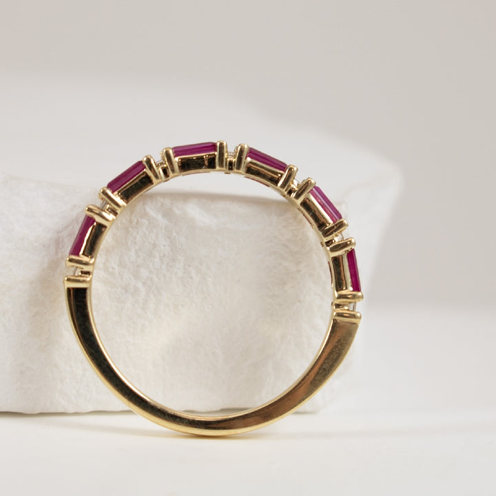 14KY Baguette Cut Ruby & Diamond Band