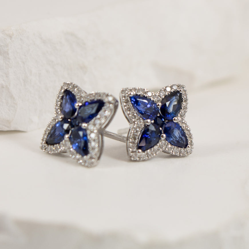 14K White Gold Sapphire & Diamond Earrings 

2.10 Total Sapphire Weight 

0.33 Total Natural Diamond Weight

Earring Closure Post with Butterfly Back

