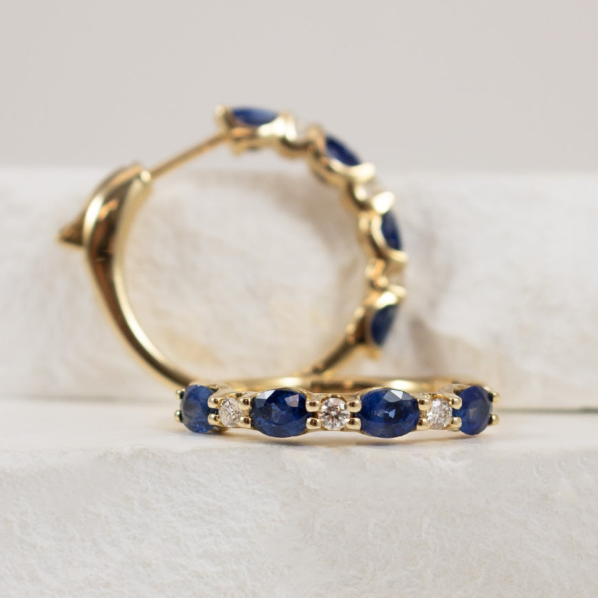 14KY SAPPHIRE & DIAMOND HUGGIE EARRINGS SA=1.75TW DIA=0.18TDW