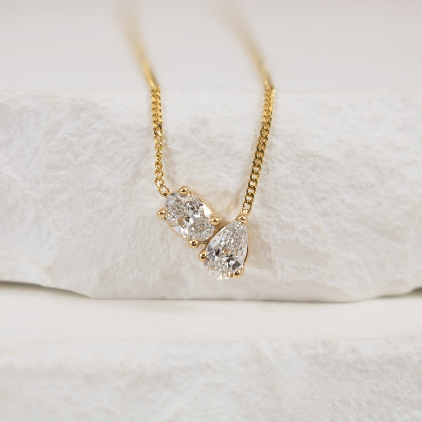 10K Yellow Gold Lab Grown Diamond Toi et Moi Necklace 

0.30 Total Lab Grown Diamond Weight 

Chain Length 18' (Adjustable to 16')


