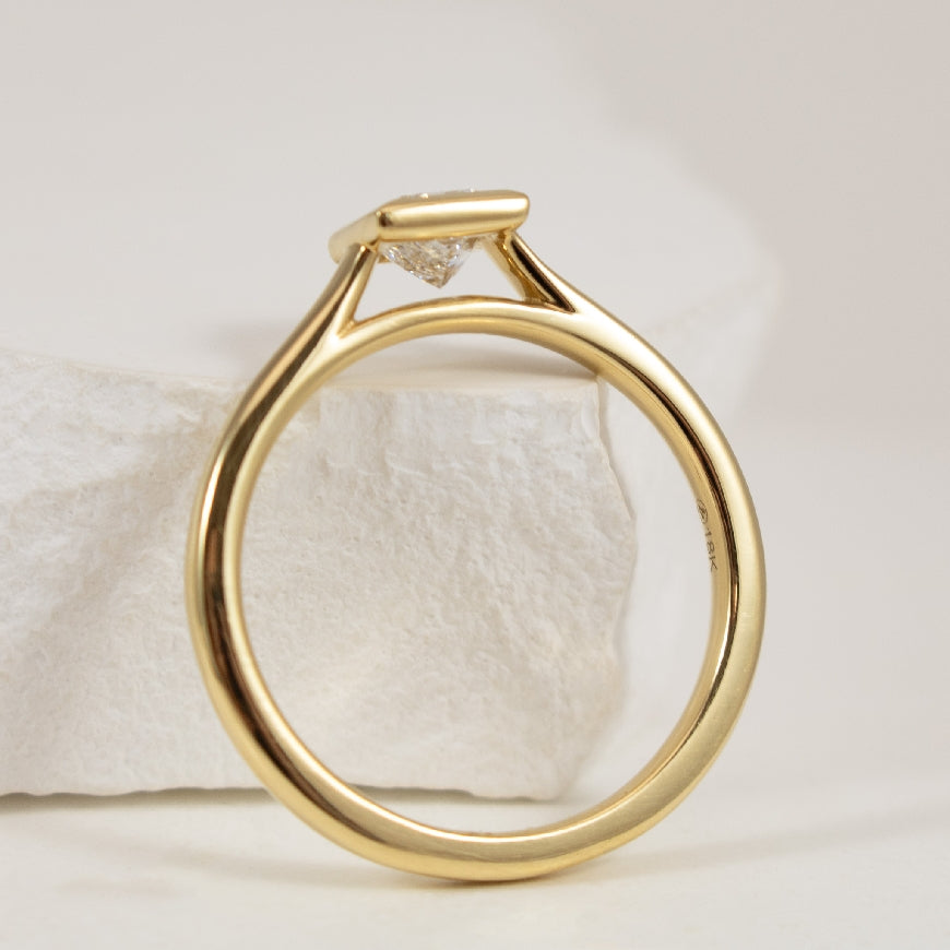 18KY Princess Cut Bezel Diamond Engagement Ring