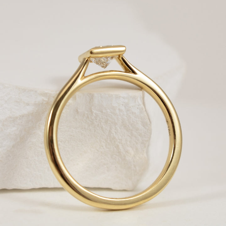 18KY Princess Cut Bezel Diamond Engagement Ring