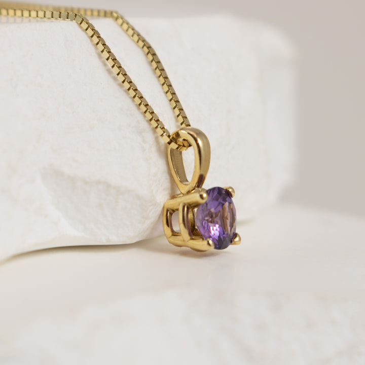 14KY Purple Sapphire Solitaire Necklace