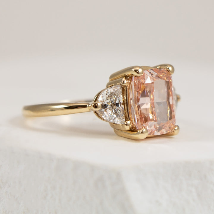 14KY Pink Diamond Three Stone Engagement Ring