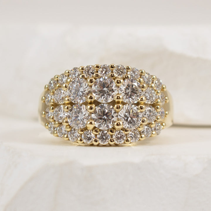 10KY 2.00CT 4 Row Diamond Ring     

10K Yellow Gold Lab Grown Diamond 4 Row Ring 

2.00 Carat Total Lab Grown Diamond Weight of VS Clarity  

Finger Size 6.5

