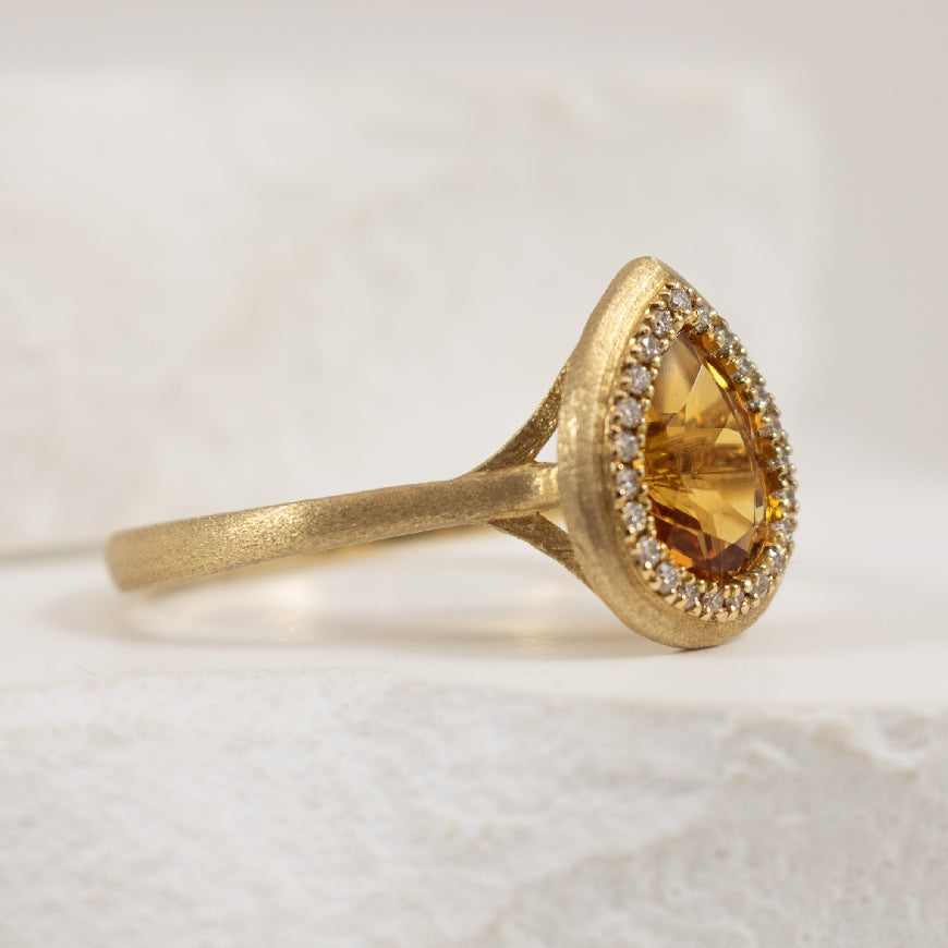 14KY Diamond & Citrine Halo Ring