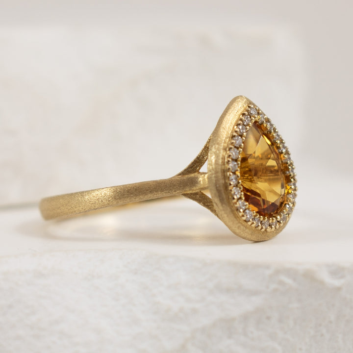 14KY Diamond & Citrine Halo Ring