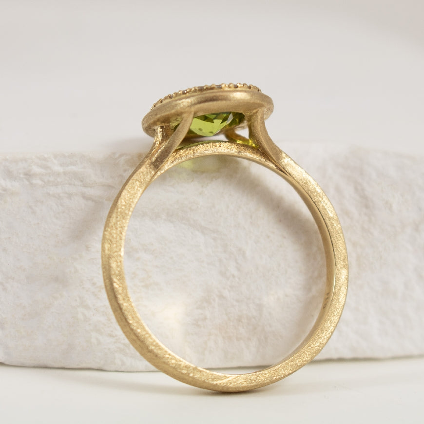 14KY Peridot & Diamond Bezel Set Ring