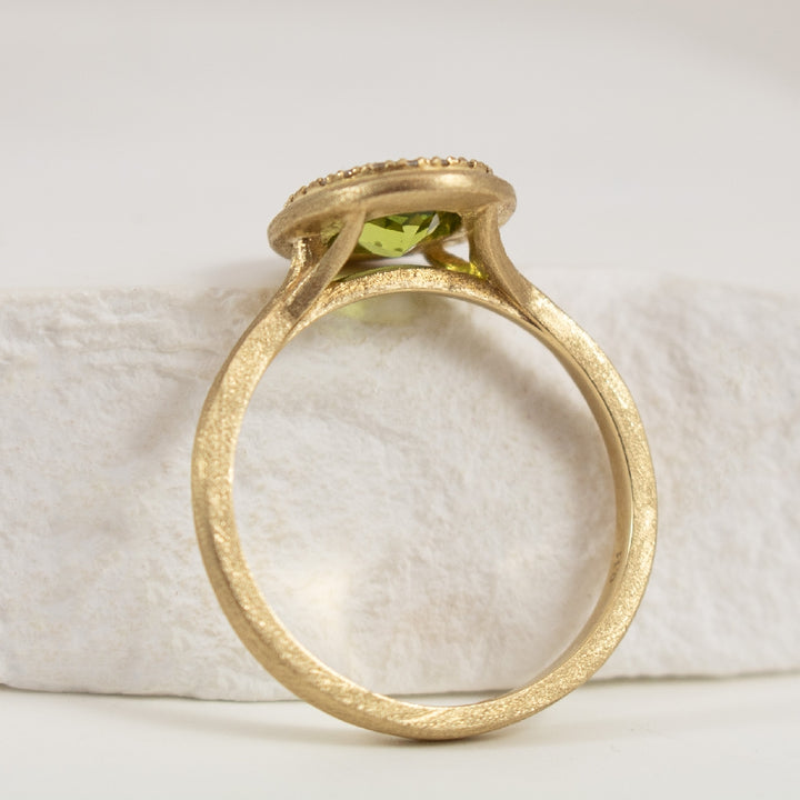 14KY Peridot & Diamond Bezel Set Ring